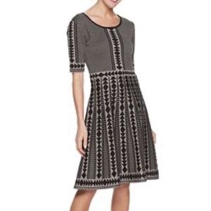 Nina Leonard Knit Fit and Flare Geometric Print Sweater Dress Size Large